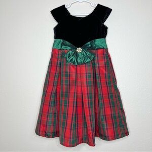Charter Club Girls Black Velvet & Red Plaid Christmas Holiday Party Dress Sz 5